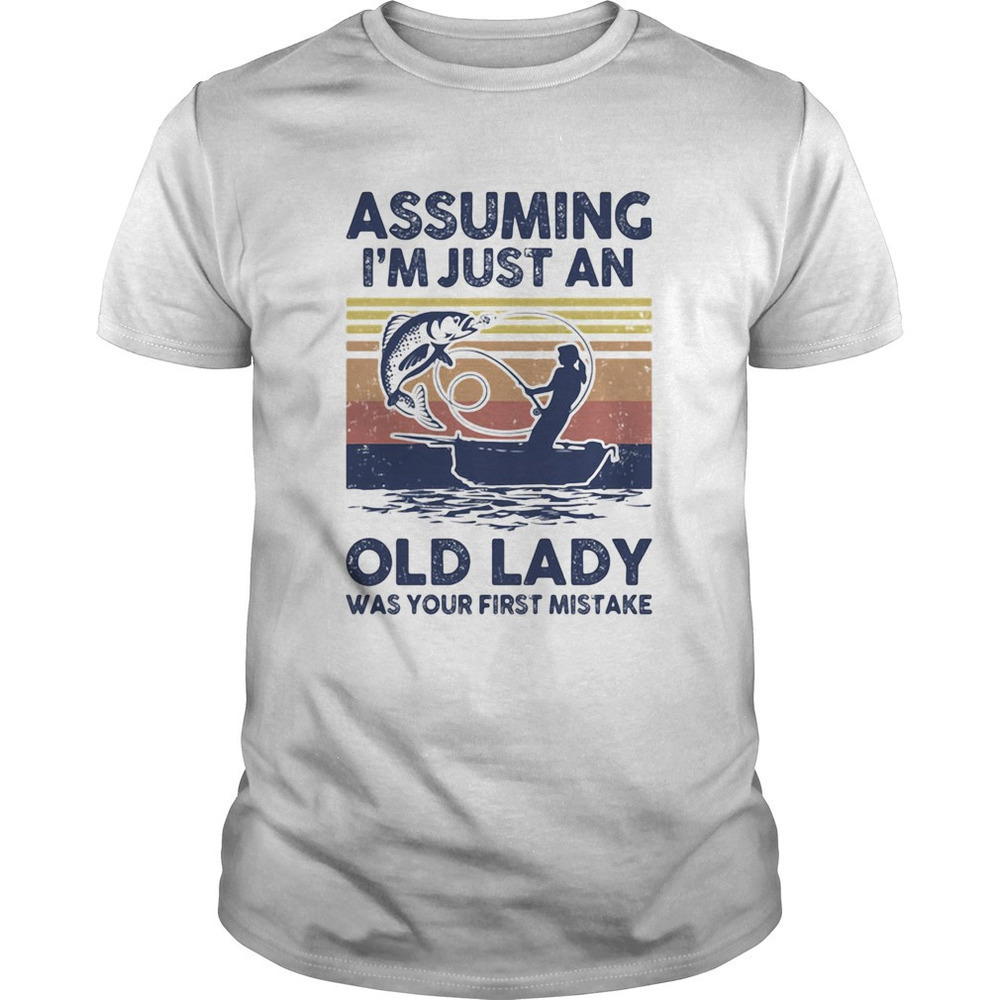 Old Lady Fishing Funny Retro Graphic T-Shirt